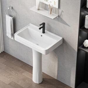 AiDi Ceramic Pedestal Sink — Modern One-Hole Basin | OEM & MOQ 100